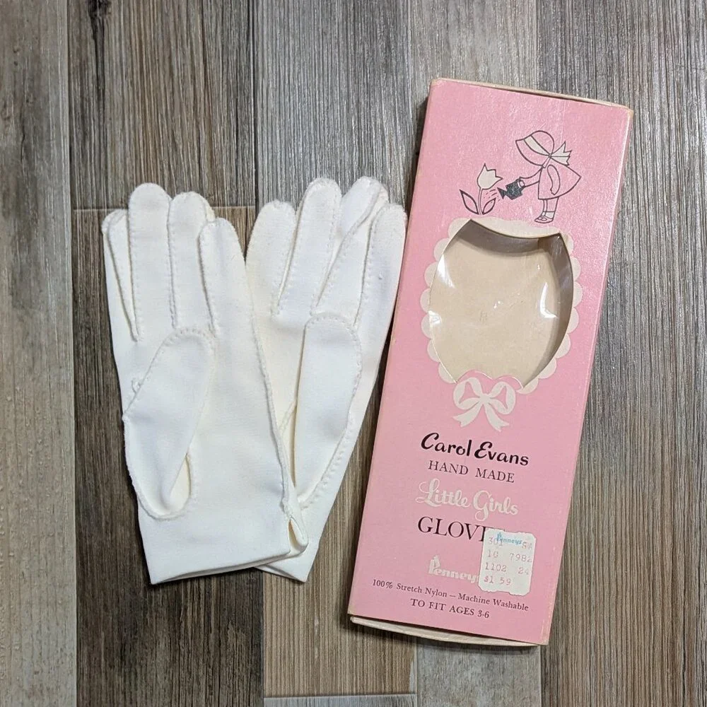 Vintage Carol Evans Hand Made Little Girls Gloves Fit Ages 3-6